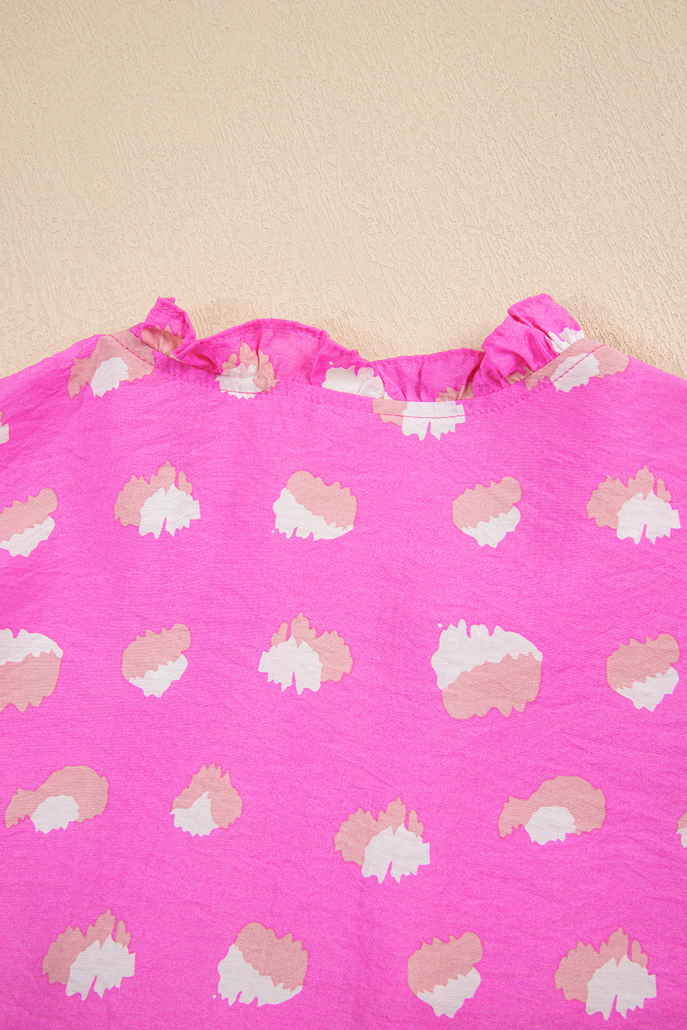 Bright Pink Printed Shirred Yoke Half Puff Sleeve Dress