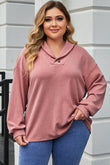 Plus Size Long Sleeve V-Neck Buttoned Top