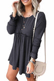 Textured Button Long Sleeve Babydoll Dress