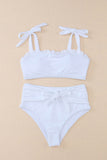 Frill Trim Tie Shoulder Bikini High Waist Swimsuit