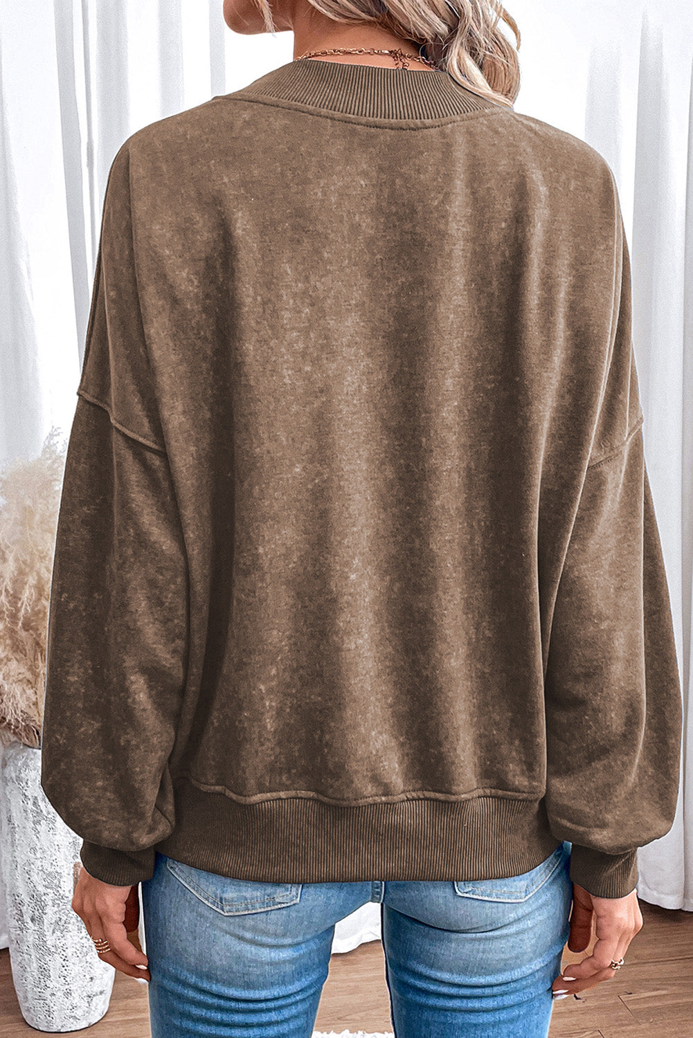 Orange Drop Shoulder Crew Neck Pullover Sweatshirt