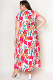 Wrap V Neck Short Sleeve Floral Maxi Dress