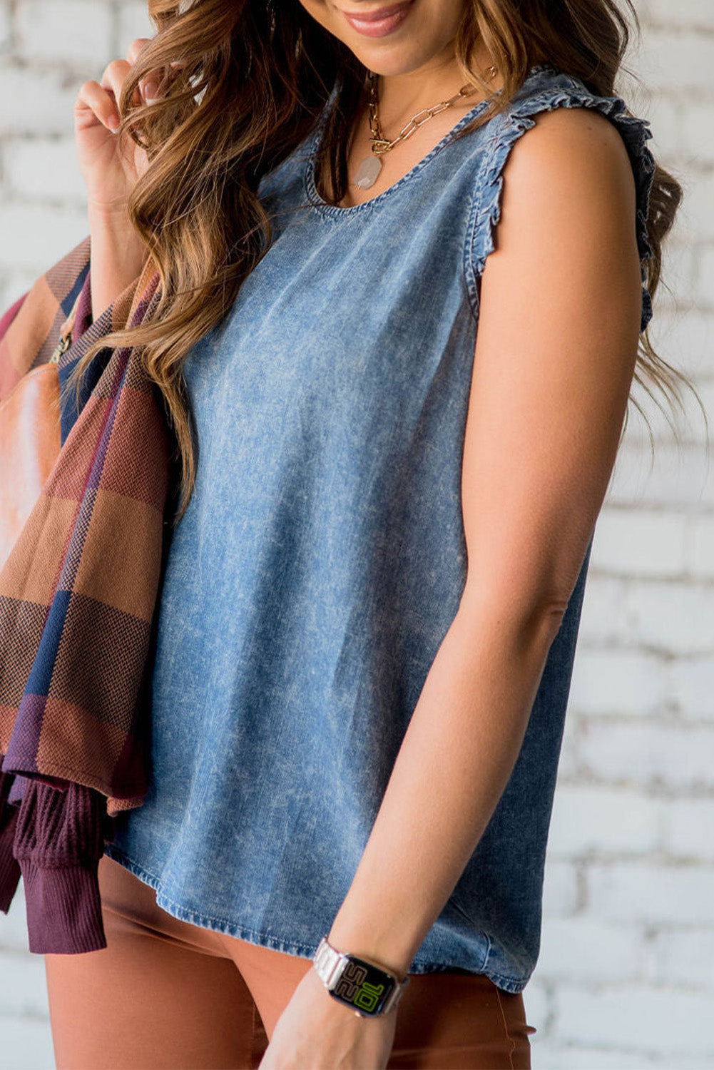 Ruffled Denim Tank Top