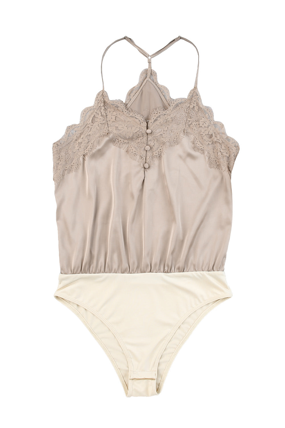 Lace Neckline Sleeveless Satin Bodysuit