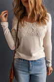 Lace Crochet V Neck Long Sleeve Top