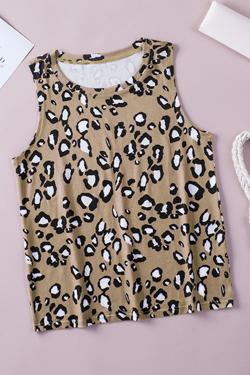 Leopard Print Crew Neck Tank Top