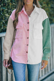 Pink Color Block Button Shirt with Pocket