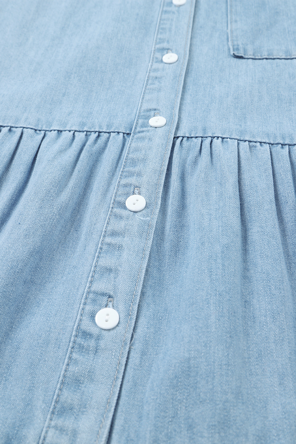 Ruffled Denim Full Buttoned Midi Dress