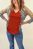 Colorblock Leopard V Neck Long Sleeve Top