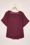 Split Neck Pleated Loose Top