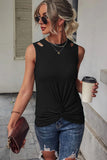 Khaki Rib Knit Cut-out Front Twist Tank Top