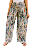 Pantalon décontracté à jambe large et taille haute froncé à imprimé floral multicolore 