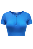 Zipped Notch Short Sleeve Ribbed Yoga Top