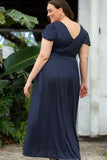 Flutter Sleeve Wrap V Neck Plus Size Belted Dress