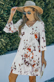 V Neck 3/4 Sleeve Floral Dress