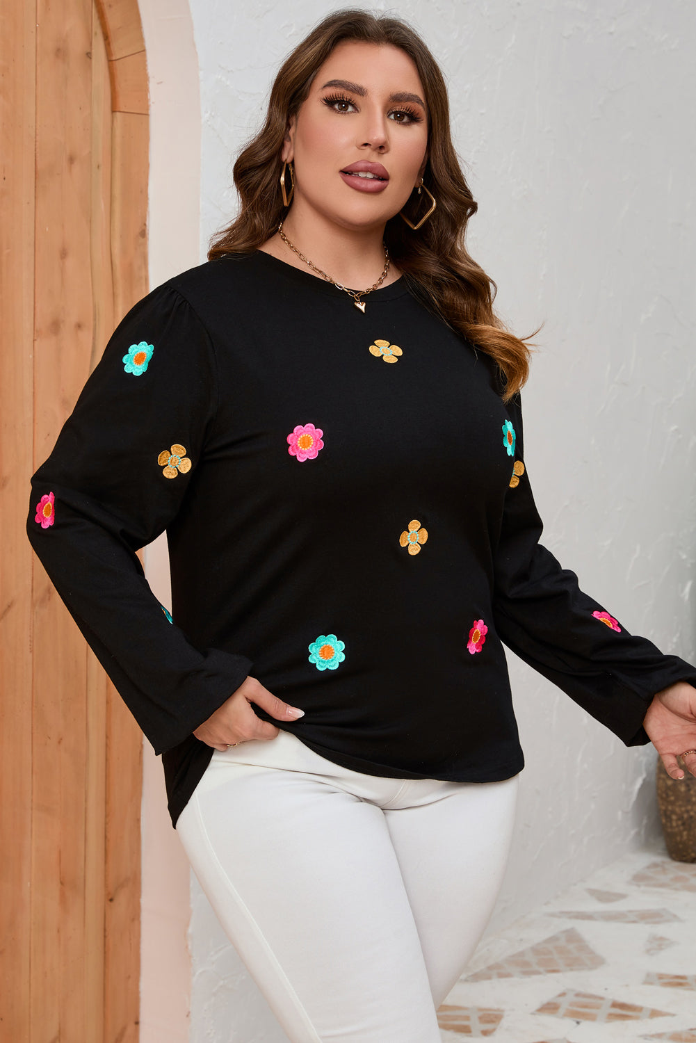 Floral Embroidered Puff Sleeve Top