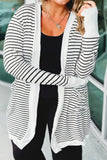 Striped Side Pockets Open Front Cardigan