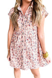 Short Sleeve Flap Pockets Shirt Floral Dress