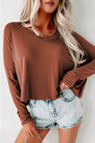 Green Loose V Neck Dropped Long Sleeve Top