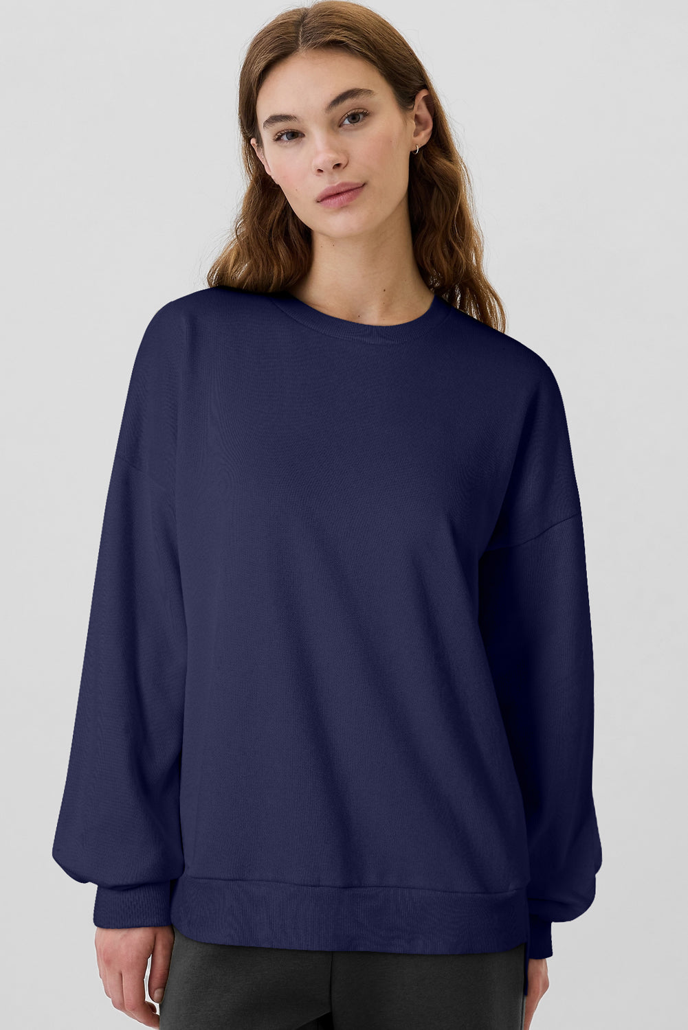 Valerian Solid Fleece Lined Drop Shoulder High Low Sweatshirt