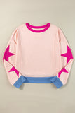 Light Pink Star Patchwork Exposed Seam Oversized Sweatshirt