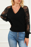 V-Neck Lace Sleeve Pullover Sweater