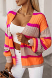 Striped Colorblock Drop Shoulder Slouchy Cardigan