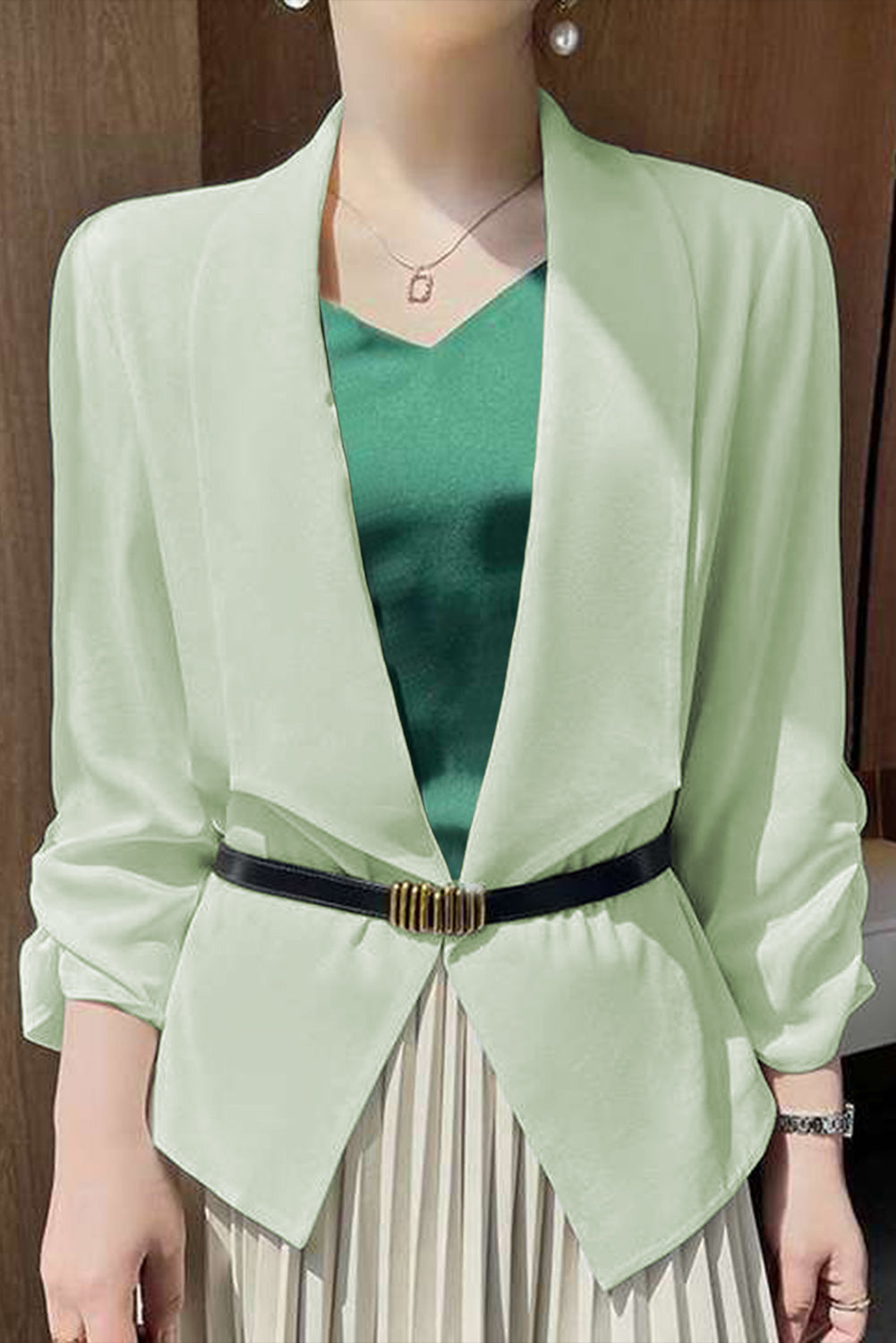 Solid Lapel Collar Satin Blazer