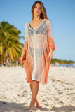 Colorblock Hollow Out Batwing Sleeve Cover Up Beach Dress