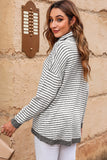 Khaki Striped Turtleneck Loose Sweater