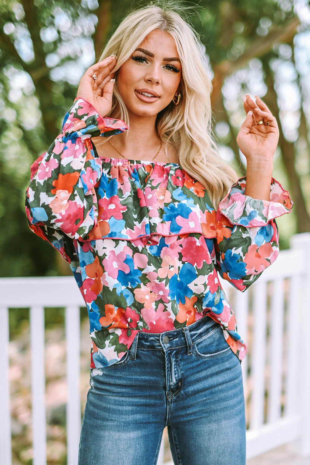 Floral Print Ruffled Off Shoulder Blouse