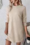 Rose Red Solid Color Textured Long Sleeve Shift Dress