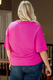 Plus Size Ribbed 3/4 Sleeves Flowy Top