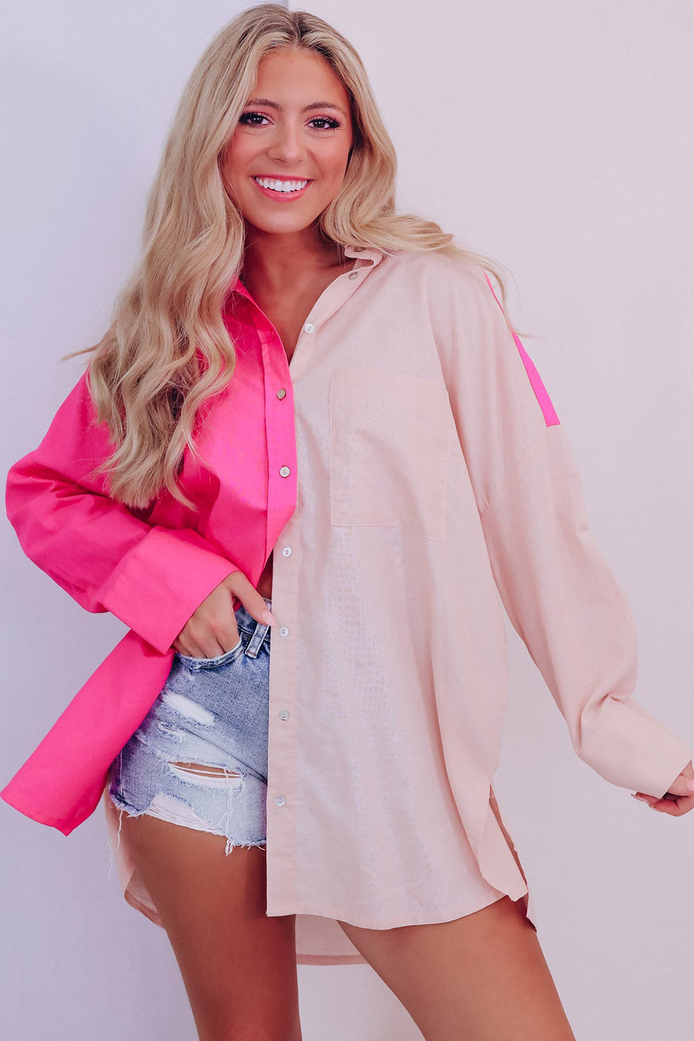 Color Block Patchwork Oversized Shirt