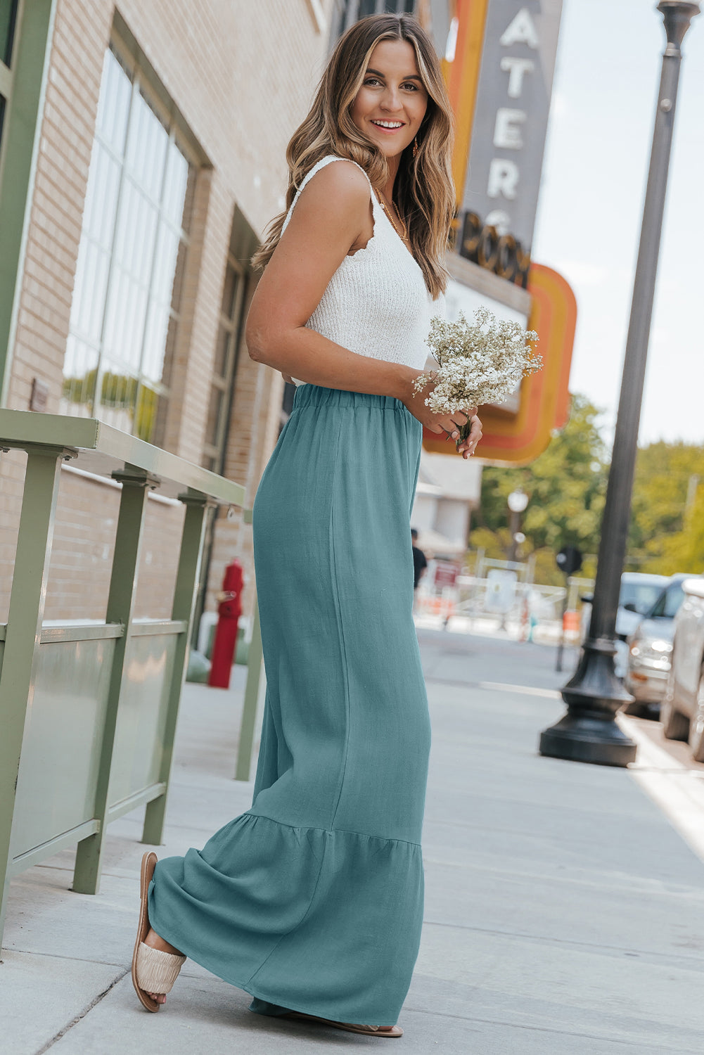 High Waist Ruffled Wide-Leg Pants