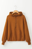 Ribbed Trim Kangaroo Pocket Zipped Hoodie