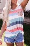 Sequin Pocket Patchwork Striped Tank Top