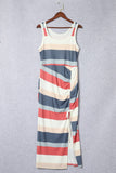 Striped Color Block Notched Neck Tank Top