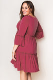 Tiered Ruffled 3/4 Sleeve Plus Size Dress