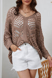 Hollowed Knit V Neck Dolman Sleeve Sweater