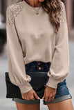 Khaki Lace Long Sleeve Textured Pullover