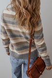 Gray Stripe Color Block Ribbed Edge Round Neck Sweater