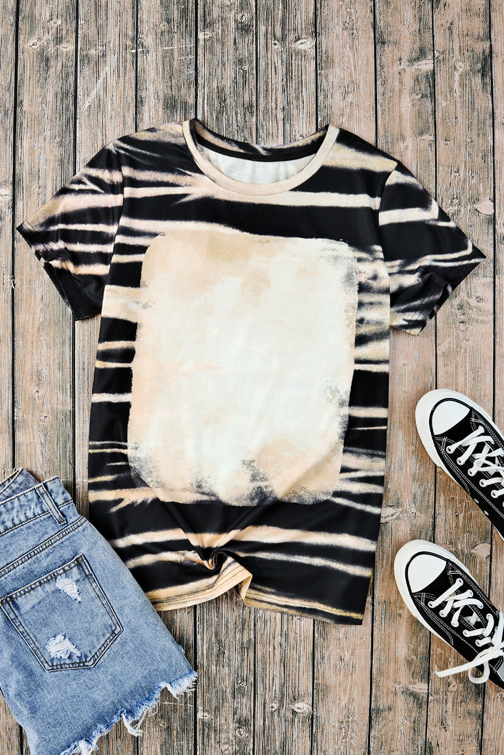 Tie Dye Stripe Print Bleached T-Shirt