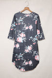 Robe t-shirt grise vintage à fleurs, manches 3/4