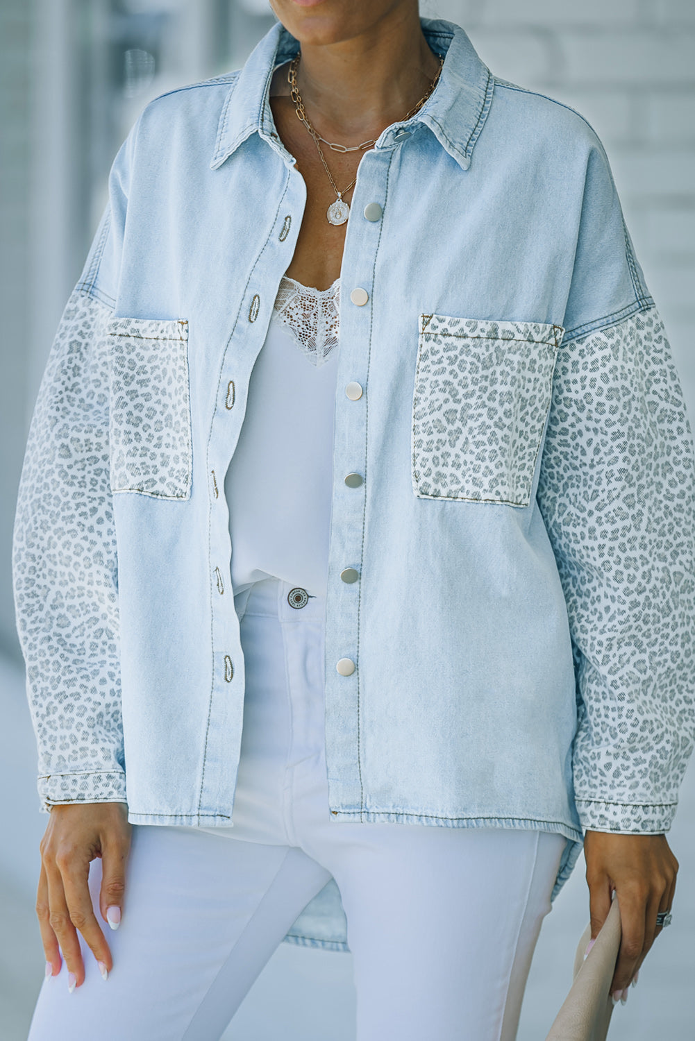 Contrast Leopard Denim Jacket