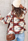 Red Geometric Aztec Pattern Plus Size Fleece Jacket