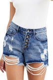 Button-fly High Rise Distressed Denim Shorts