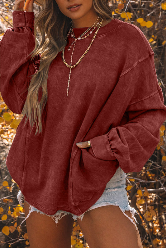 Exposed Seam Twist Open Back Oversized Sweatshirt