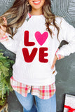 White XOXO Glitter Chenille Cable Knit Pullover Sweatshirt