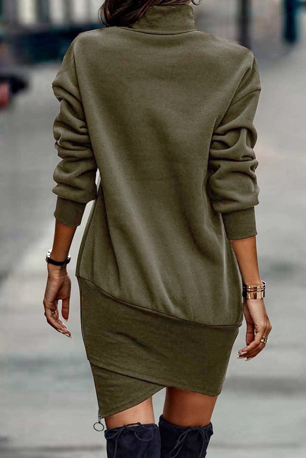 High Neck Long Sleeve Wrapped Dress